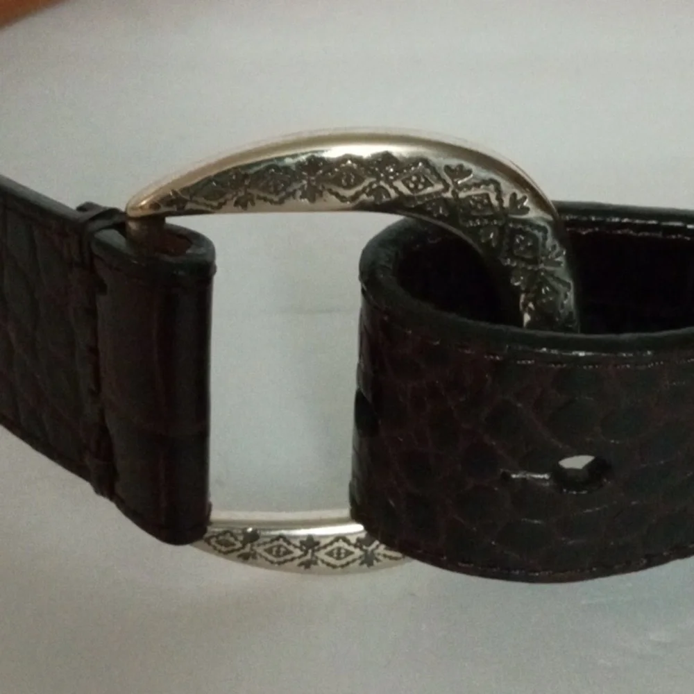 Brighton Leather Croc Belt  Front Loop Size M Brown Preowned